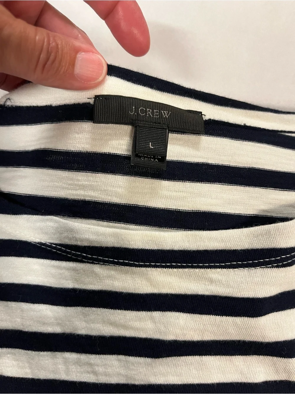 J.Crew Striped Boatneck Top L Black White 100% Cotton Preppy Nautical